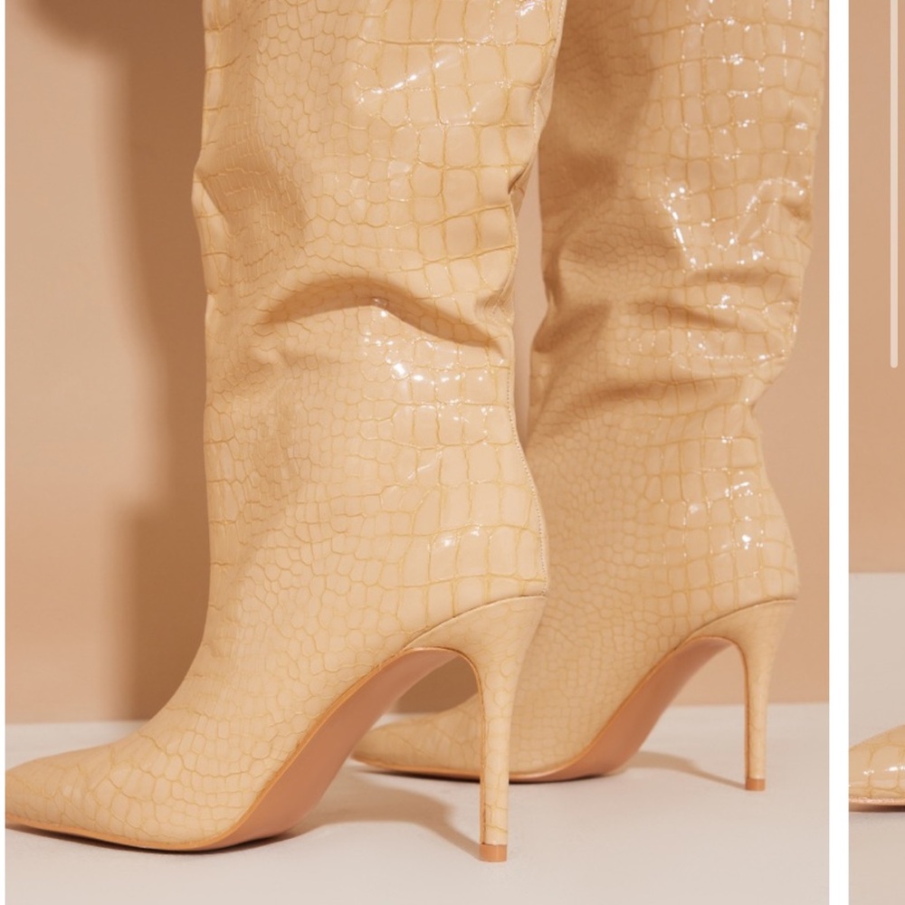 PrettyLittleThing Croc Stiletto Heeled Knee High Boots - Picture 4 of 4